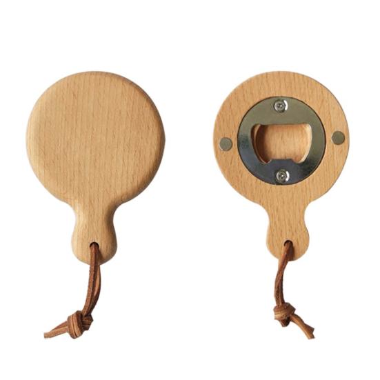 Solid Wood Bottle Opener with Handle Round Refrigerator Magnets Ergonomic Grip Beer Opener for Home Commercial Use