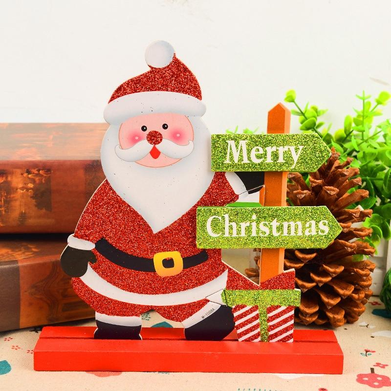 Wooden Christmas Decor Santa Claus Tabletop Sculpture Deer Snowman Ornament Bar