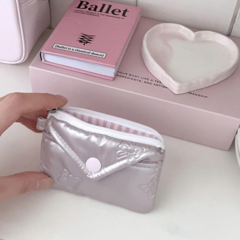 Dust Protection Cotton Material Quilted Wallet Bow Design 2-Layer Mini Storage Bag Portable Size Dust-Proof Card Bag Card Holder