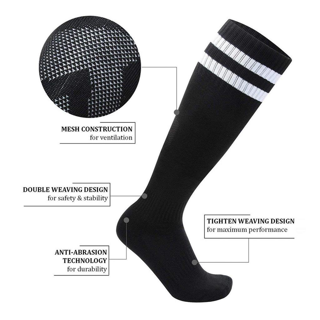 Floso Men's Striped Knee Length Football Socks (Pack of 3)