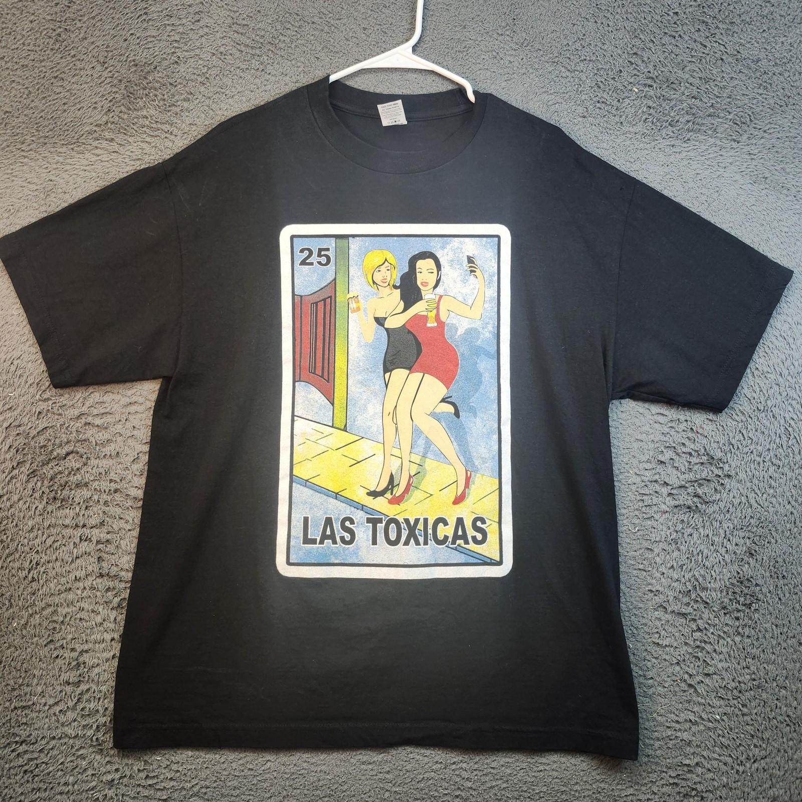 Las Toxicas Shirt Mens XL Black Graphic Tee Loteria Spanish Heavyweight Novelty Unisex T-Shirt S