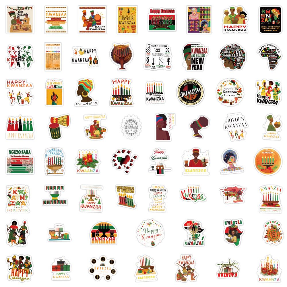 60-Sheet Happy Kwanzaa Cartoon Festival Graffiti Journal Waterproof Stickers
