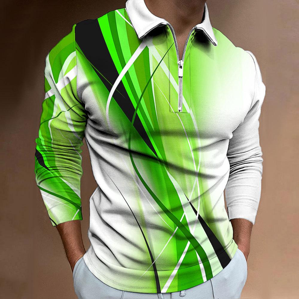 Men's Polo Shirt Printed Casual Zip T-shirt Personalised Digital Printing Tops Men's Autumn