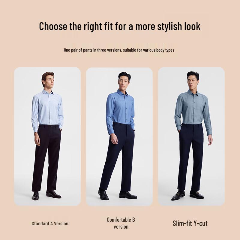 YOUNGOR Men's Modal Blend Wrinkle-Free Straight-Leg Trousers