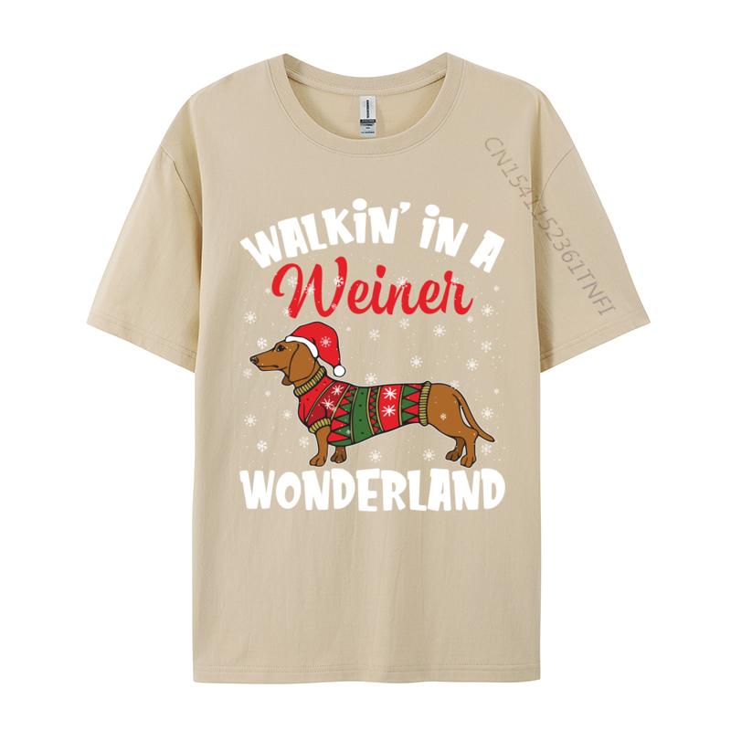 Walking In A Wiener Wonderland Funny Dachshund Christmas T-Shirts Vintage Cotton Tee Shirts Gift Idea Tops