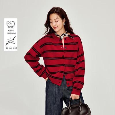 INMAN Women's Retro Striped Knit Cardigan