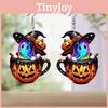 Themed Colorful Halloween Cartoon Ghost Pumpkin Pattern Women Earrings Acrylic