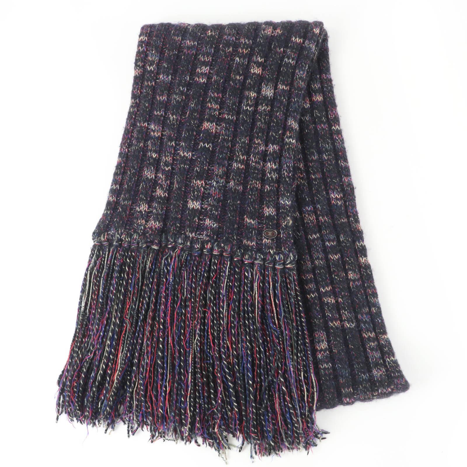 

Great CHANEL Scarf Angora Cashmere Blend COCO Mark Knit with Fringe 07A P31765 Used