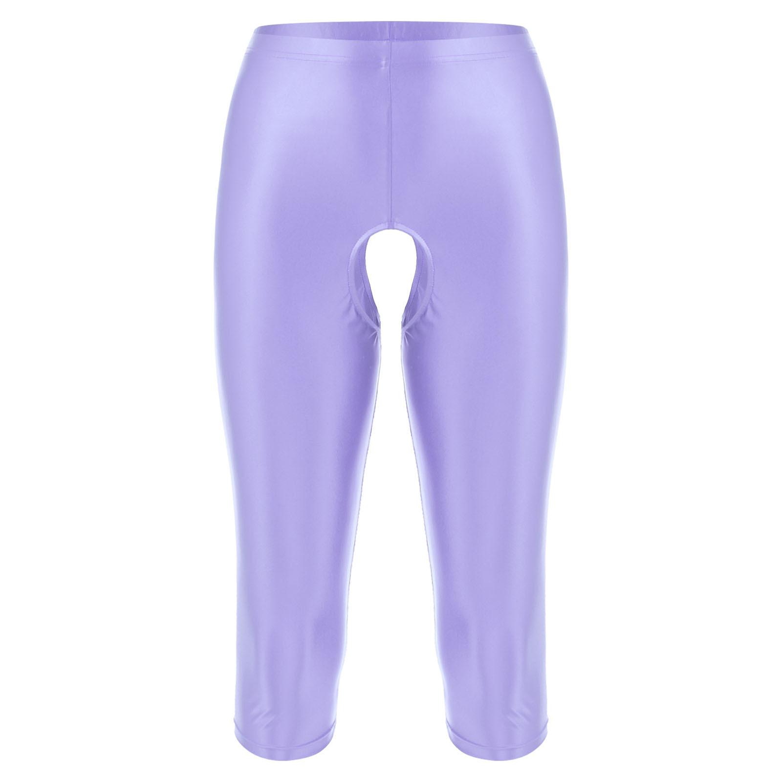 

Мужские глянцевые шорты с открытым шаговым швом, эластичный пояс, облегающие леггинсы, гладкая ткань для спортивного клуба L светло-фиолетовый