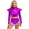 Womens Alien Costume Long Sleeve Hollow Out Cropper Top Transparent Skirt Space Themed Club Wear Outfit