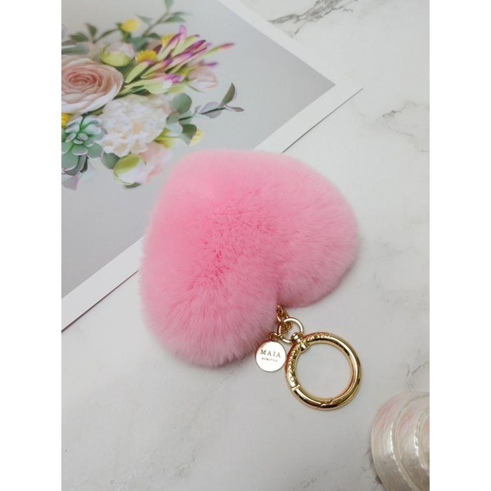 MAIA Rabbit Fur Heart Keychain & Charm - Pink