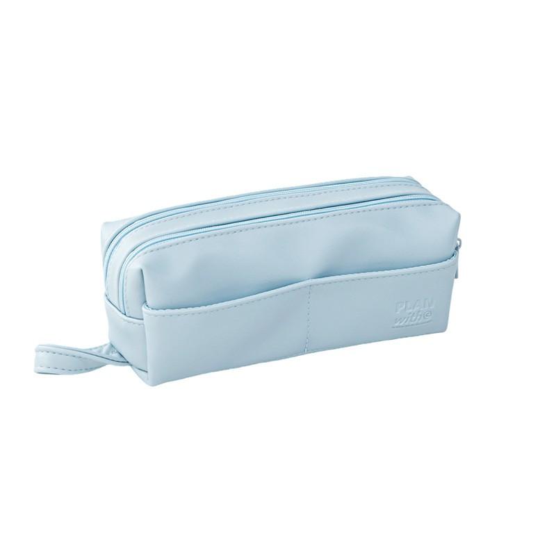 Large Capacity PU Pencil Case With Dual Zipper Compartments Water Resistant School Office Stationery Organizer