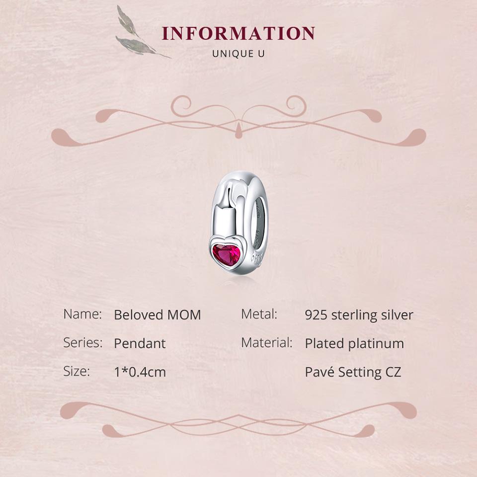 BAMOER Jewelry Original Design 925 Sterling Silver MOM LOVE Charm Beads For Bracelet Mother's Day