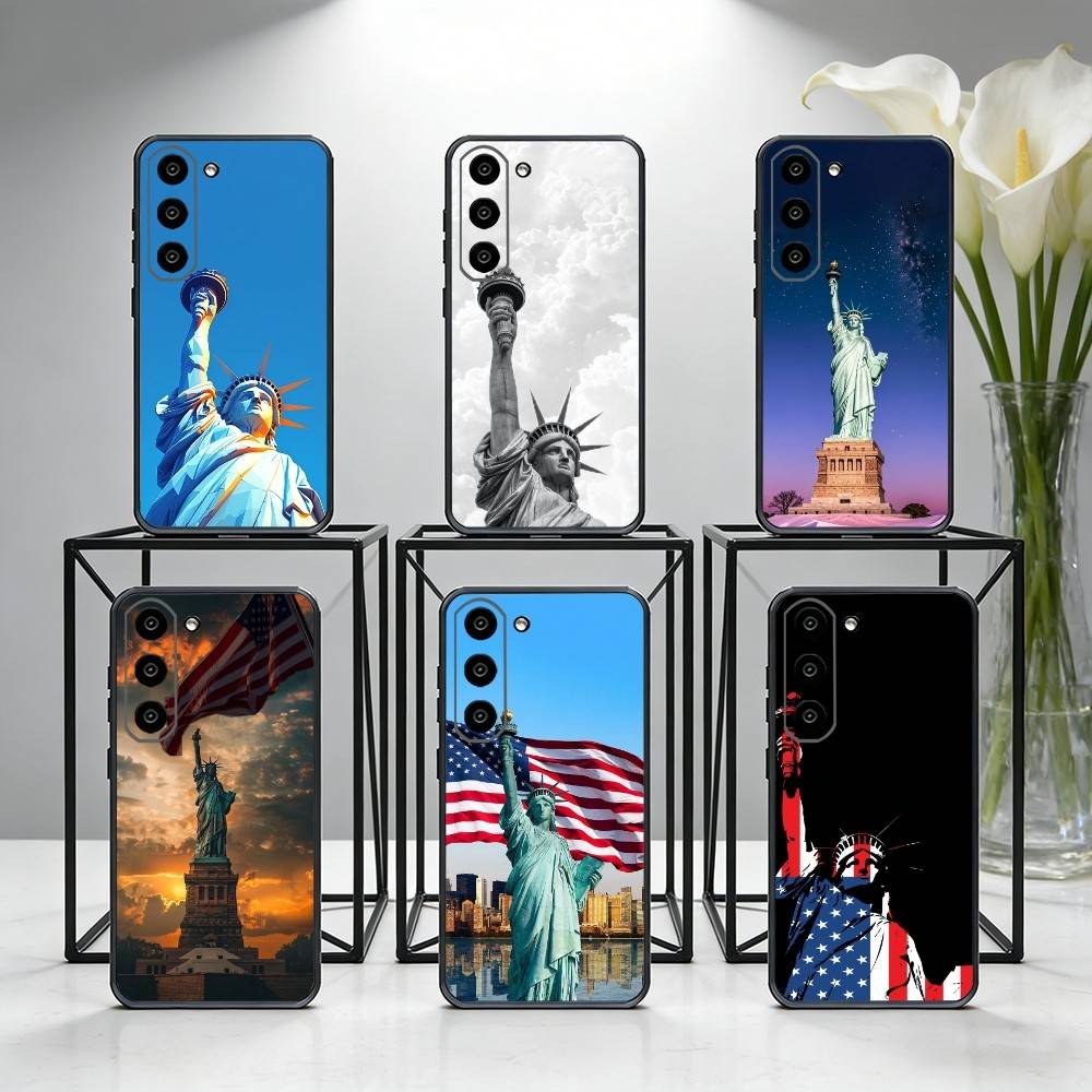 America USA Flag S-Statue Liberty Phone Case For Samsung Galaxy A73,A72,A71,A70,A53,A52,A51,Others Soft Black Cover
