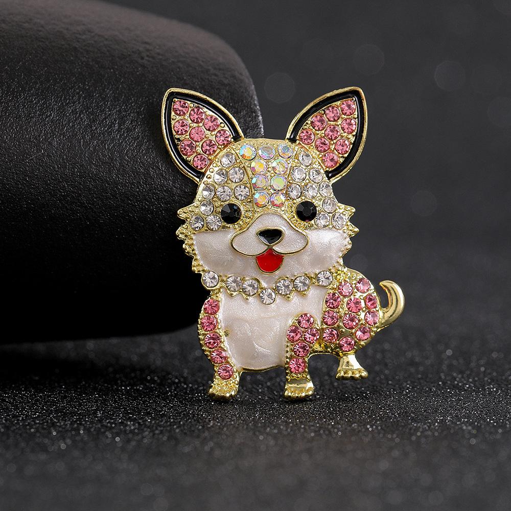 Lindos Broches de Perro de Dibujos Animados de Cristal de Lujo para Mujer Pines de Solapa de Animales Elegantes con Pedrería Accesorios de Joyería