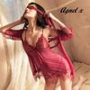 Sexy Lingerie Inner Underwear Nightwear One Piece Setup X026 Wine [Agnel x] See-Through Women's (S, Red)