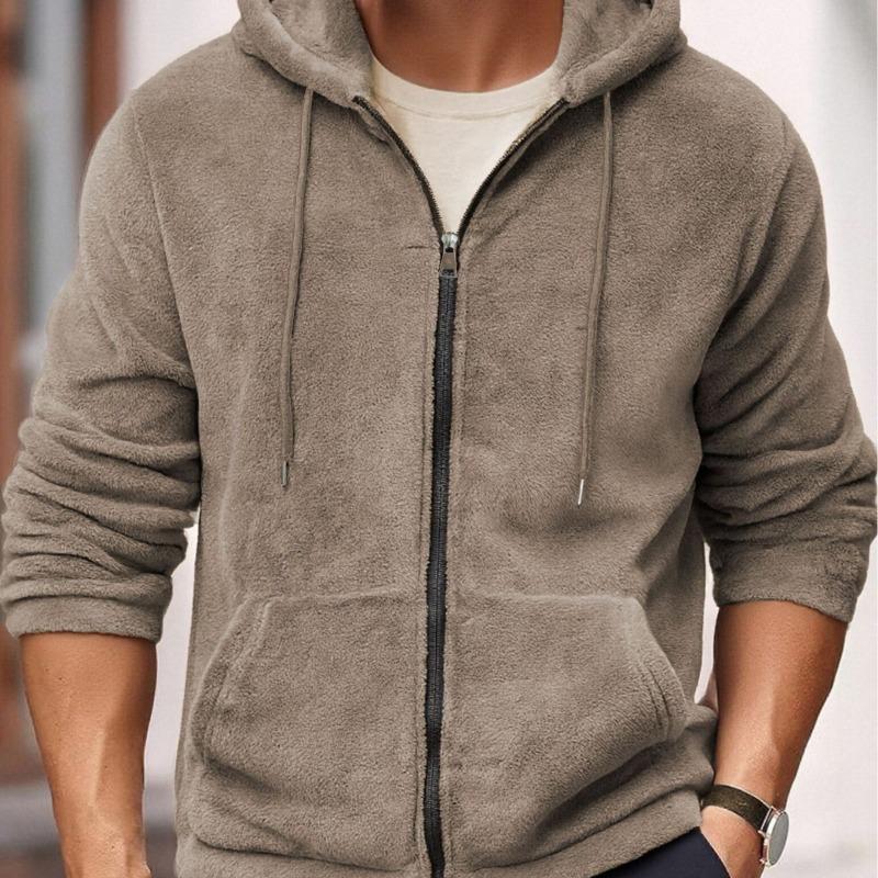 New Solid Color Casual Plush Autumn and Winter Hooded Zipper Polar Fleece Sweatshirt Jacket