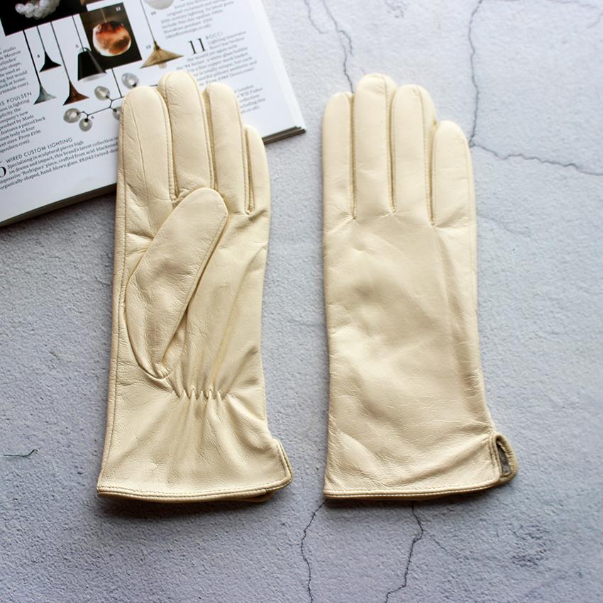 Vinter Varm Farge Lærhansker Dame Saueskinn Fløyelsfôr Mote Stripete Stil Vindtette Kjørehansker