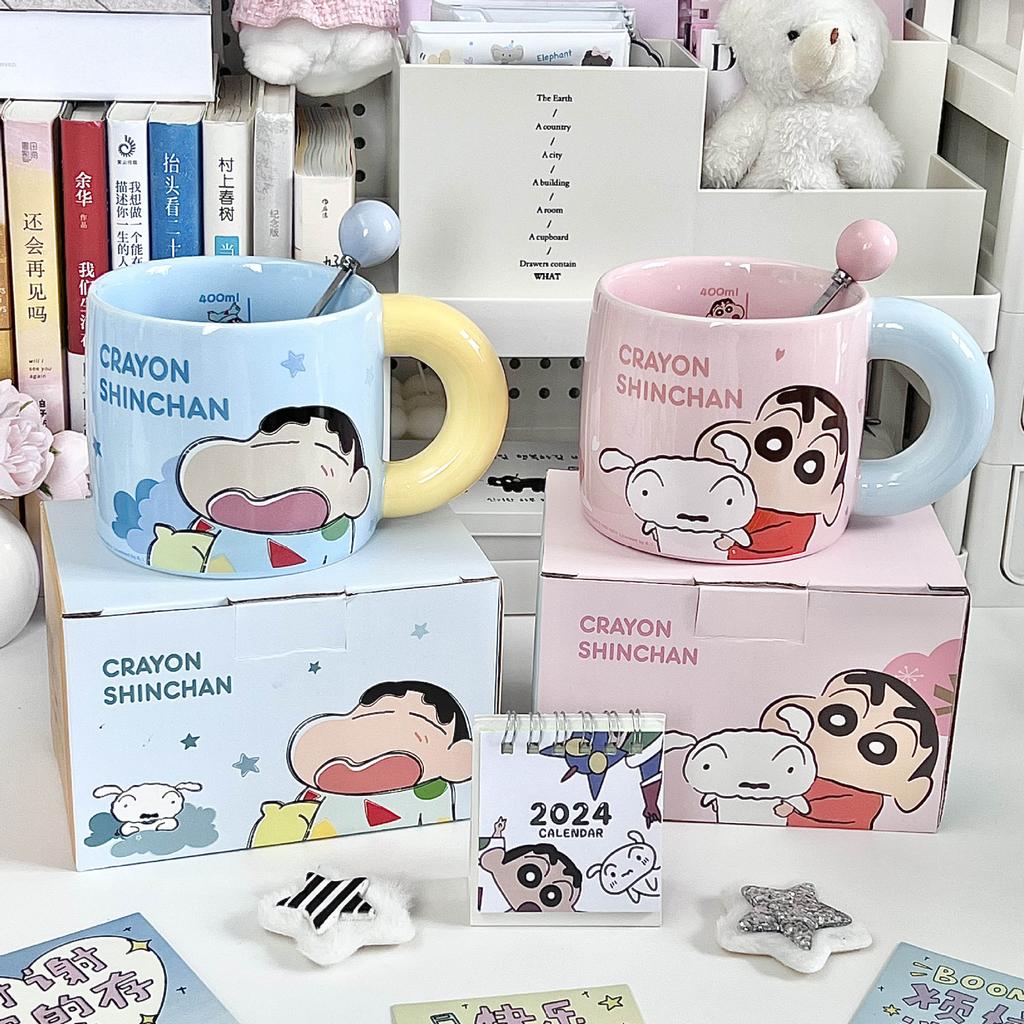 Crayon Xiaoxin with Graduated Cup, Birthday Gift for Boys and Girls, Cute Ceramic Mug, Couple Household Drinking Cup