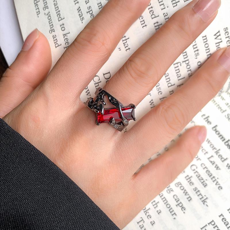 

Lan Zhi Dark Ruby Hip Hop-Style Open Ring Adjustable Open Size