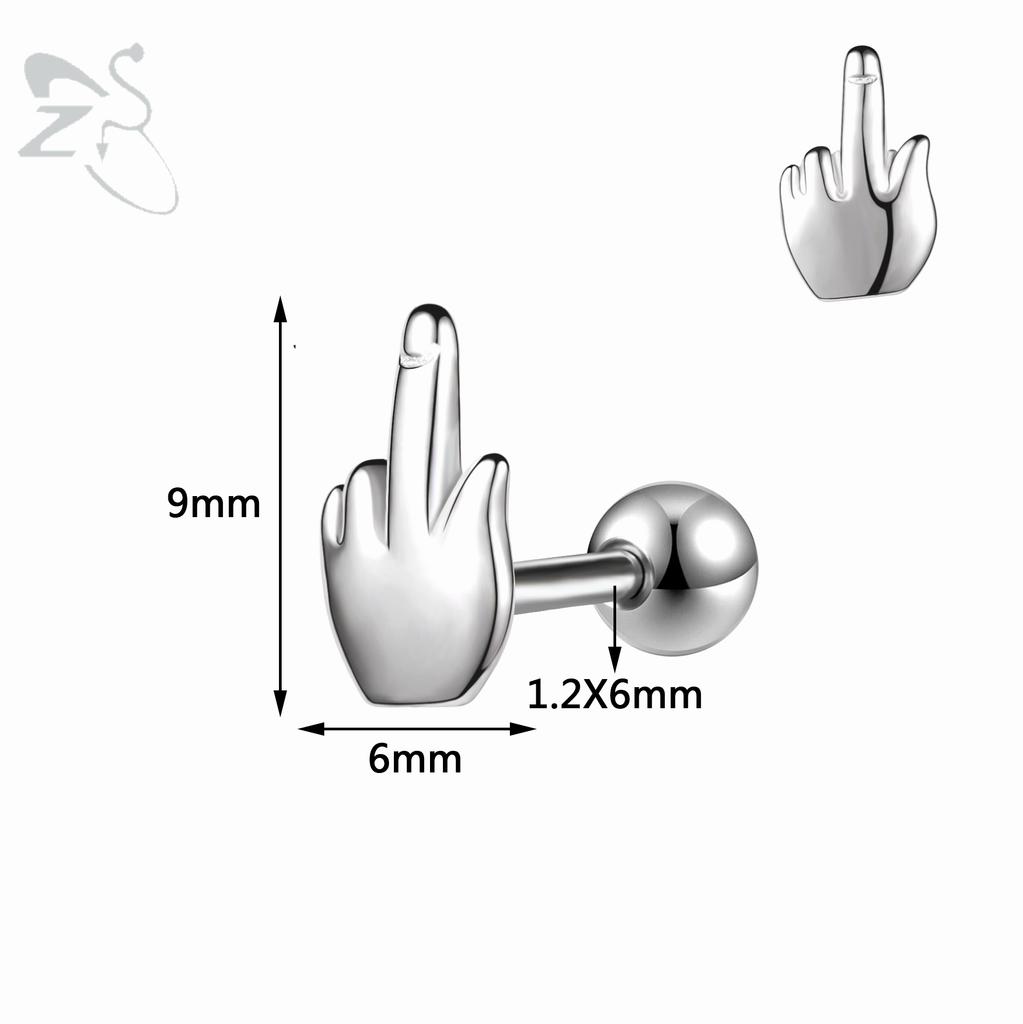 ZS 1PC 16G Cross Skeleton Finger Stainless Steel Stud Earring For Women Men Punk Rock Ear Conch Tragus Cartilag Helix Piercings