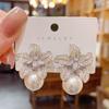 French Floral Pearl Dangle Earrings - Luxurious, Unique Design with Full Diamonds for Women