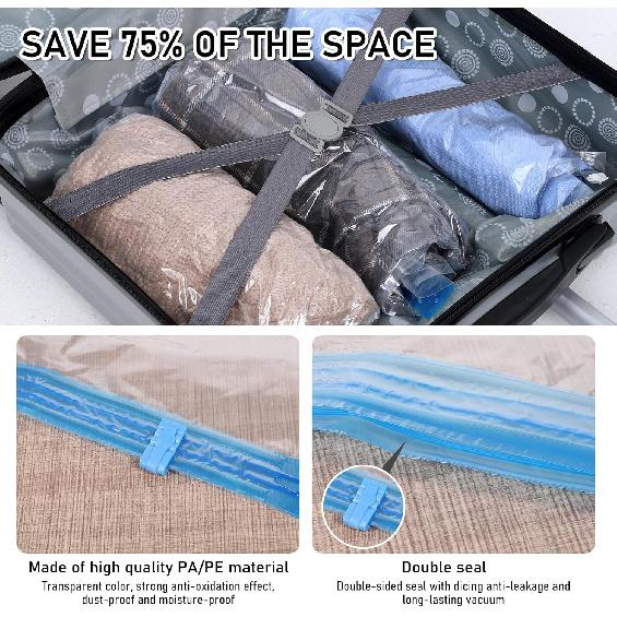 3 Pcs Vacuum Sealed Storage Bags Small Size Compression Bags for Travel Hand Roll Vacuum Seal Bag for Clothing Luggage Suitcase (50x3m / 20x13in)