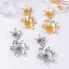 European and American Exaggerated Retro Simple Cold Wind Alloy Flower Hanging Earrings Temperament Banquet Women's