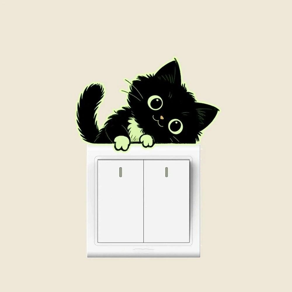 PVC Glowing Cat Stickers Self-Adhesive Cat Switch Stickers Luminous Cat Wall Decals Living Room