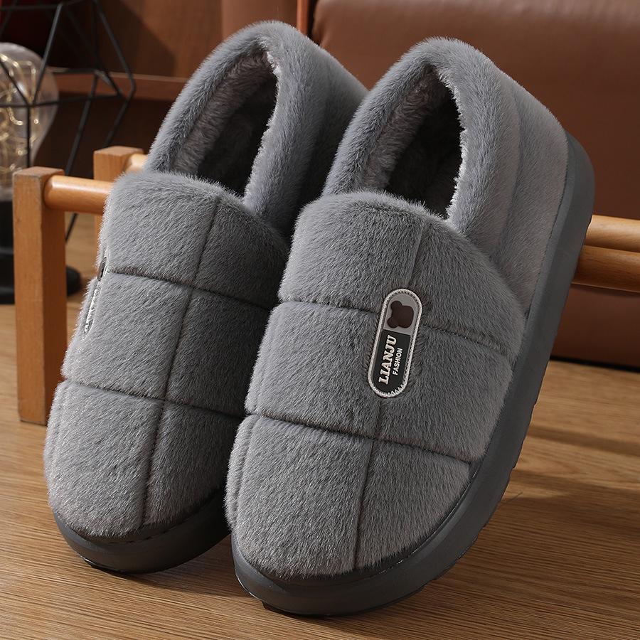 Men's Large Fur-Lined Cotton Slippers, Winter Warm, Sizes 45-48
