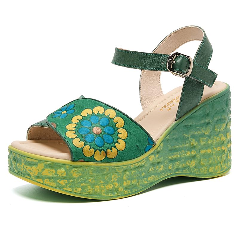 Fashion GKTINOO Wedges Sandals 2025 Summer New High Heels Bohemian Genuine Leather Comfortable Thick Bottom Women's Platform Shoes