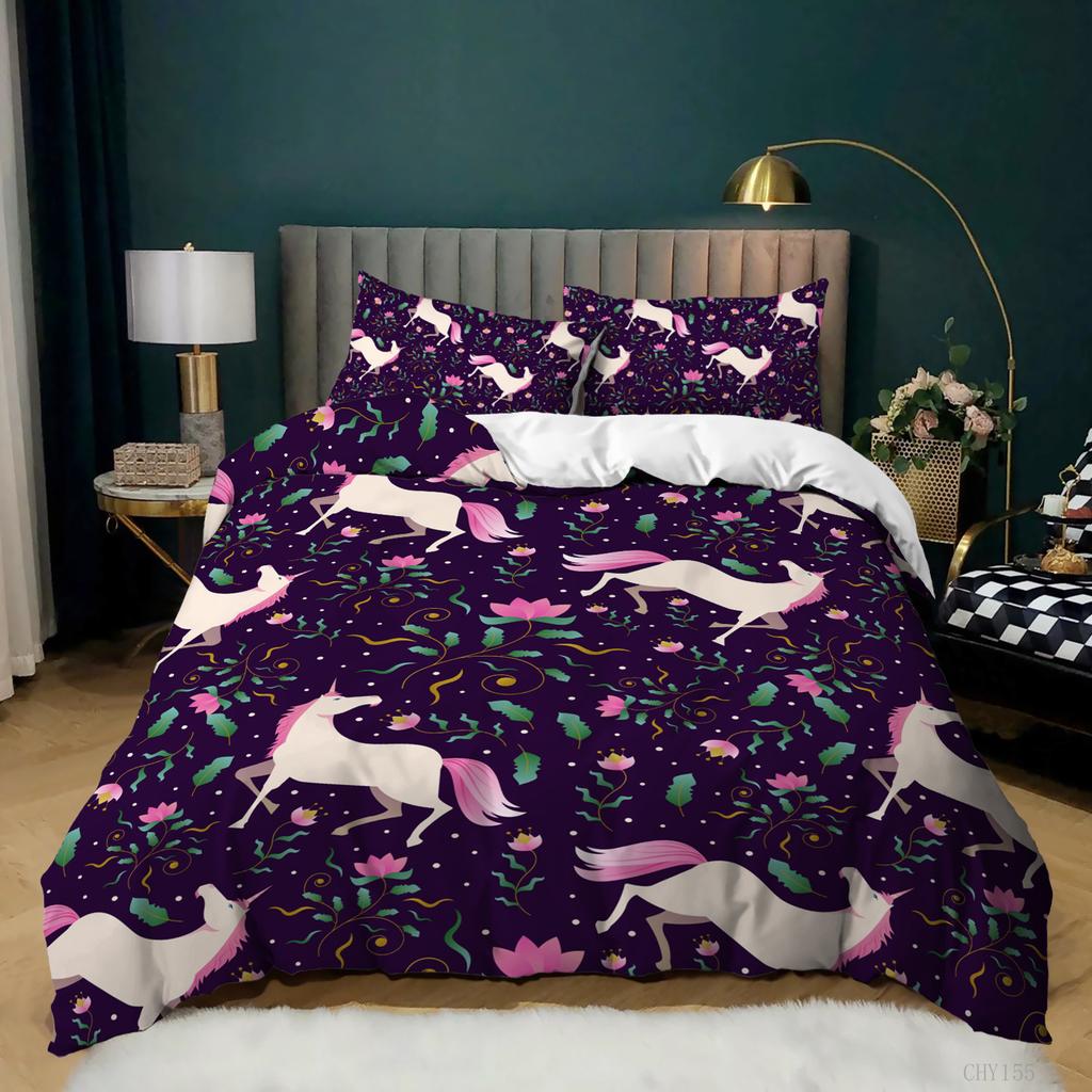 New Cartoon Small Fresh Printing Three-Piece Unicorn Kit Quilt Cover Bedding