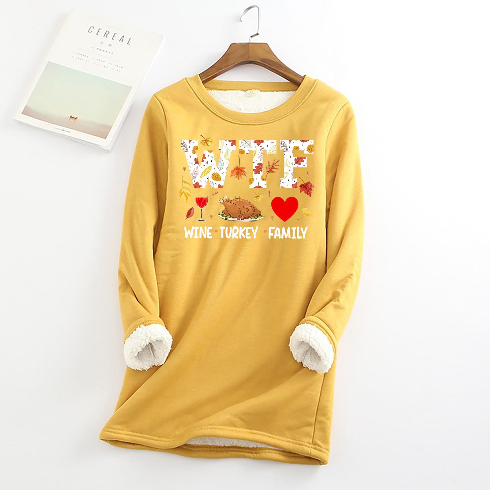 

Женский утолщенный флисовый свитер с изображением винной индейки, семейный, на День благодарения, теплый, с круглым вырезом, с принтом «семья» XXXL жёлтый