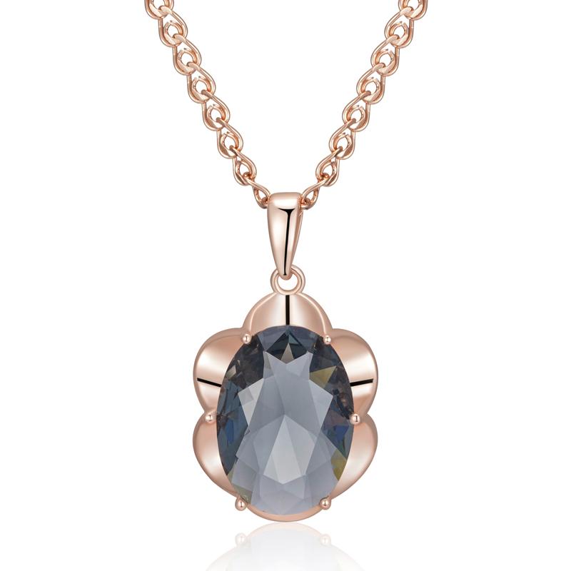 

Grey Big Oval Pendant Necklace For Women Trend Rose Gold Color With Natural Zircon High Quality Daily Fine Jewelry