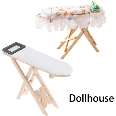 1:12 Puppenhaus Miniatur Bügelbrett aus Holz Mini Flacheisen Möbel Modell Nähen Leben Szene Dekor Spielzeug Mikro Szene Requisiten
