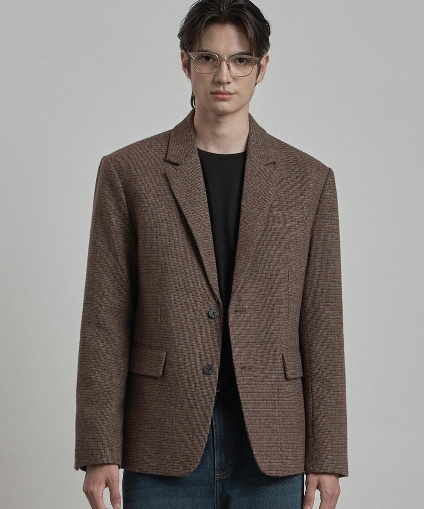 WORK ON BODY OFF Lane Semi-Overfit Check Wool Blazer [Brown]