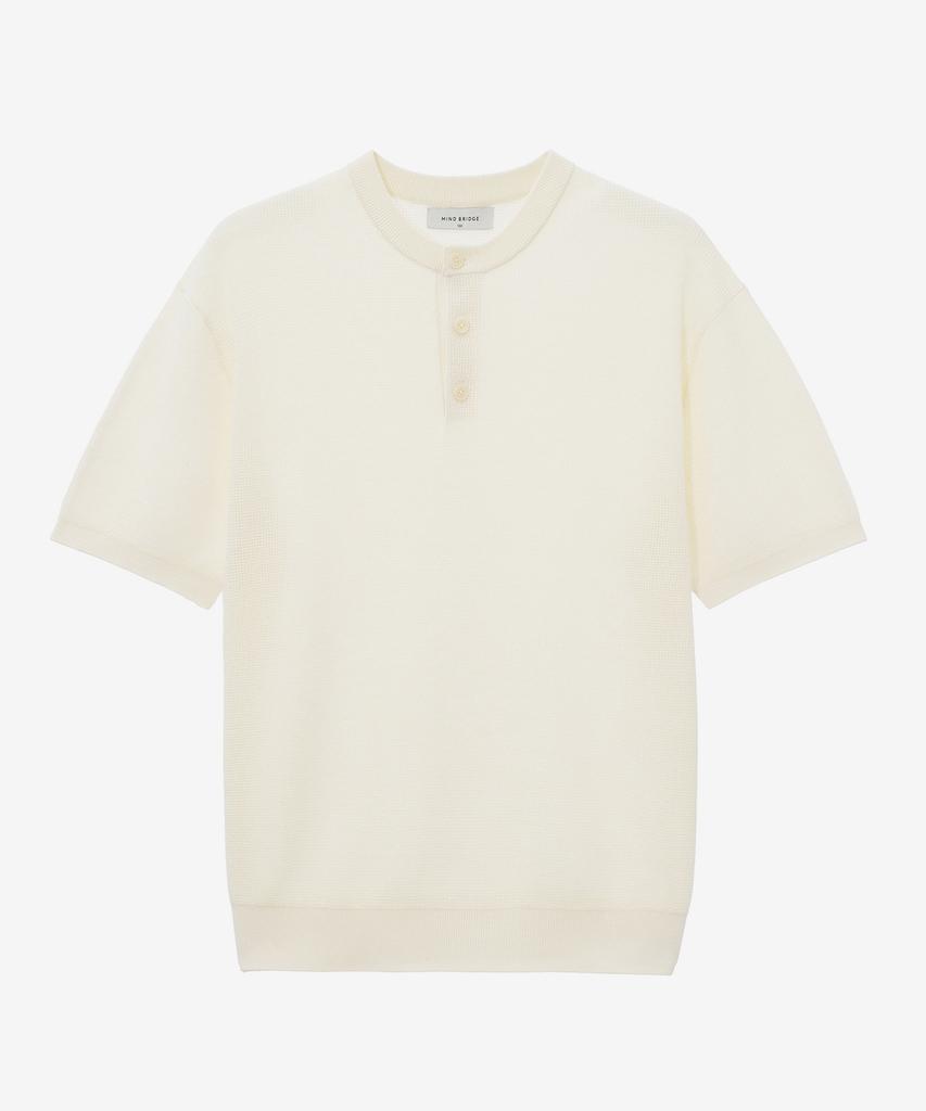 MINDBRIDGE [2Pack][On] Linen-Like Henley Neck Oversized Short Sleeve Knit - 5 Colors