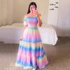 Women's Dress One-word Shoulder Floral Off-the-shoulder Long Printed Fairy Skirt