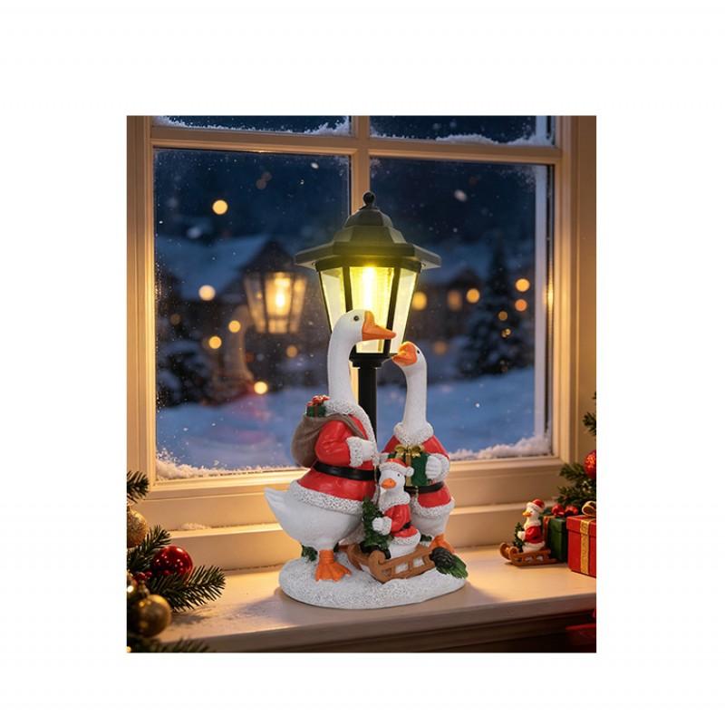 Solar Powered Outdoor Christmas Goose Decor - Family Of Three Resin Garden Path Light Yard Lawn Decoration