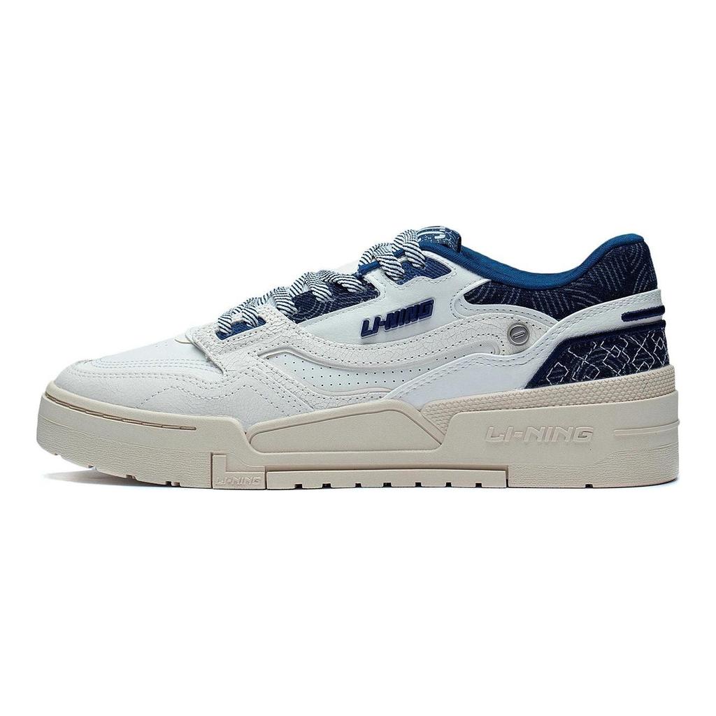Li Ning 001 BTC Prm Synthetisch Leer Slijtvast Ademend Lage top Skateboard Schoenen Heren Wit Blauw AGCT003-1