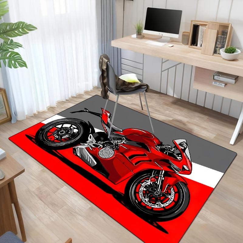 Vibrant Red Motorcycle Print Carpet-non-slip, Machine Washable Polyester, Ideal for Bedroom Floor Mat Decoration