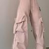 Women Pants Elastic Waist Adjustable Drawstring Wide Leg Casual Trousers Multi Pockets Design Cargo Pants