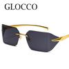 Fashion Rimless Sunglasses for Men Women Luxury Brand Curved Lens Summer Travel Rectangle Frameless Shades