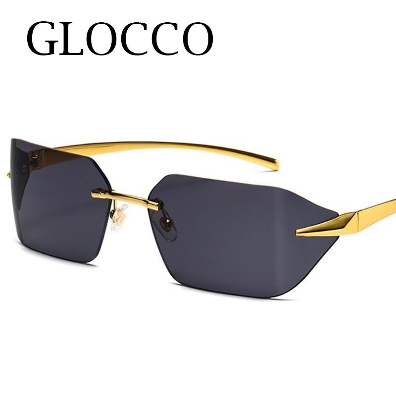 Fashion Rimless Sunglasses for Men Women Luxury Brand Curved Lens Summer Travel Rectangle Frameless Shades