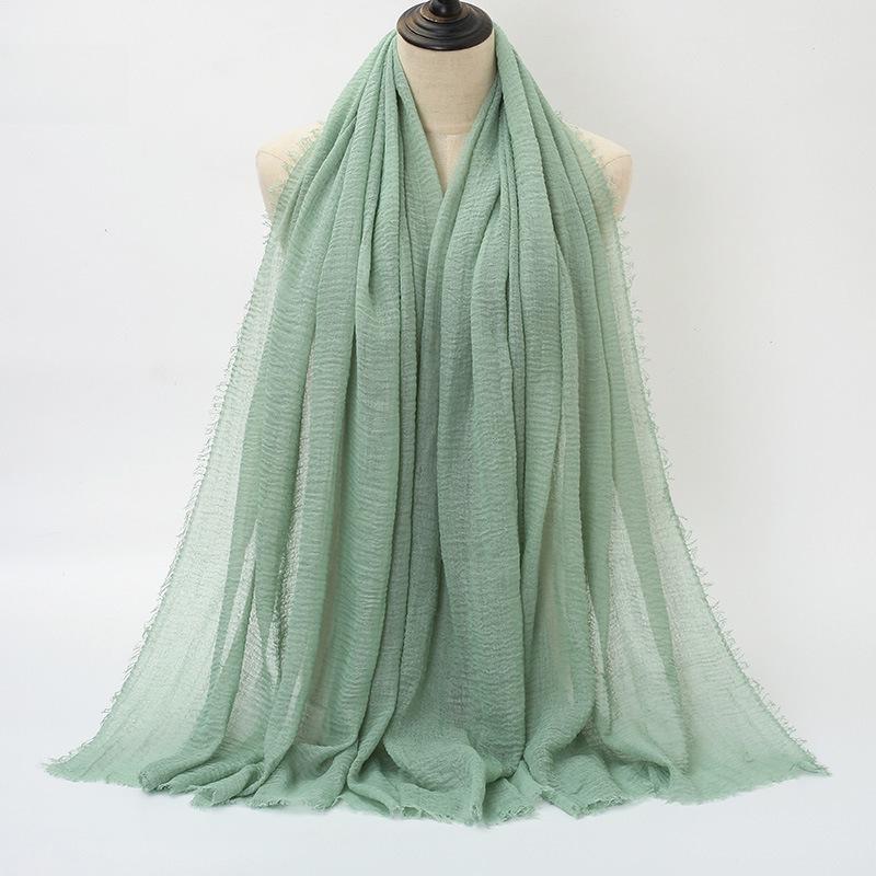 New Style Wrinkled Cotton Scarf with Fur Edge and Rayon, Large Solid Color Women's Headscarf BS414