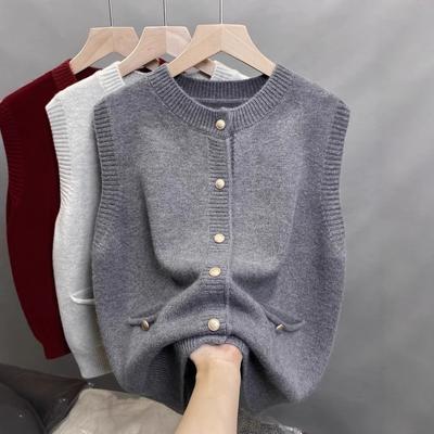 Unique Western-style Lapel Fried Dough Twists Vest Sweater Women's Autumn and Winter Slim Short Zipper Knitting Coat