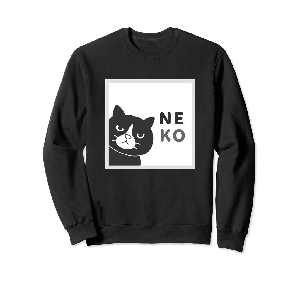 Cat Black and White the Fukigen Neko Cat Face Window Illustration Sweatshirt - Neko, "From Window" [Animal Friends]
