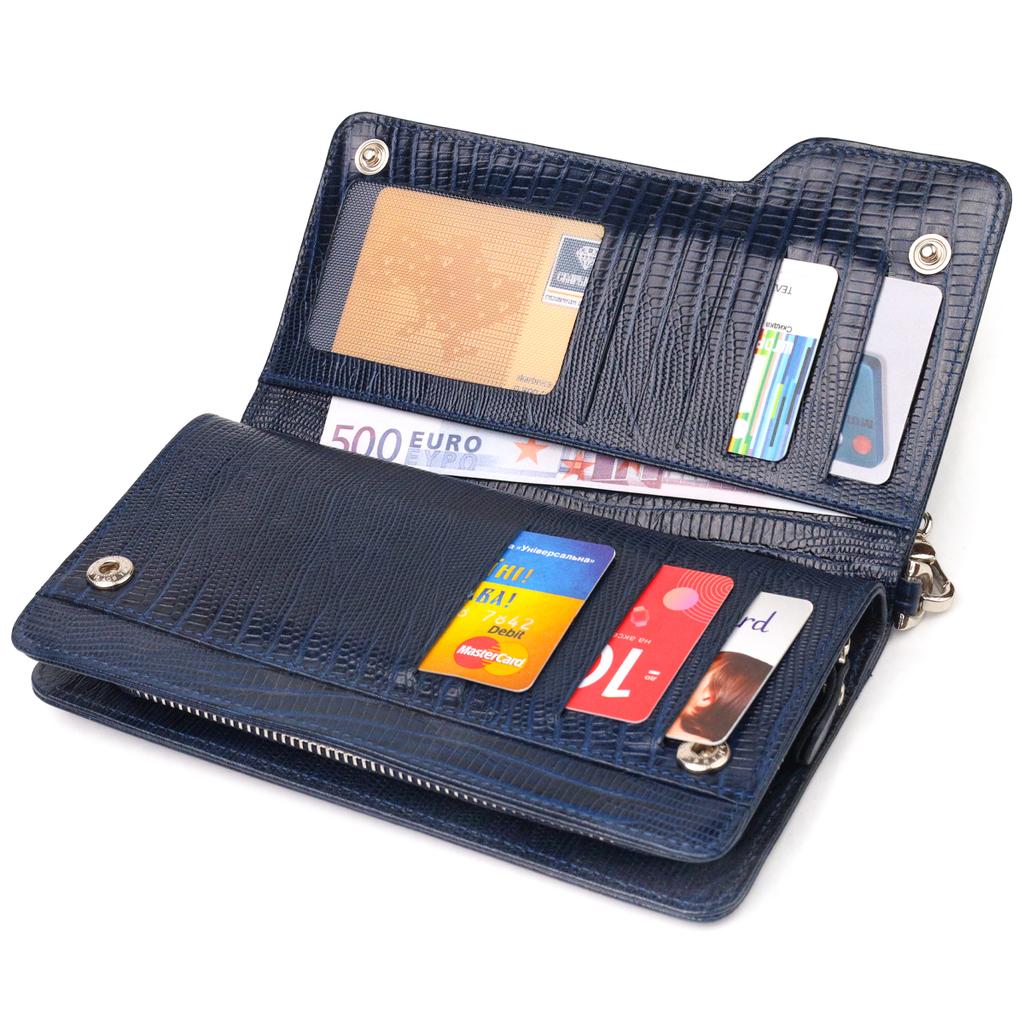 Hochwertige Damen-Clutch aus echtem strukturiertem Leder CANPELLINI Wallet 21542 Blau