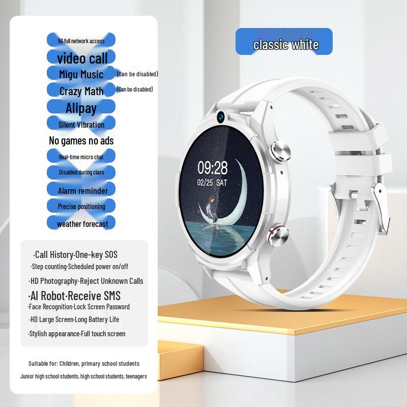 Waterproof 5G Student Smartwatch: Multi-Function Unisex Model with SIM Support & Video Calling