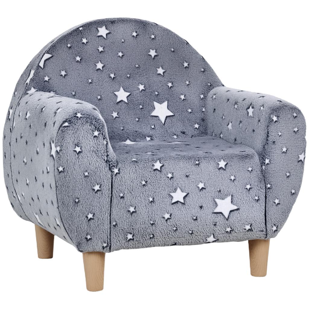 Kids Armchair, Glow In the Dark Chair with Star Design for Bedroom, Playroom, Kids Room, Grey